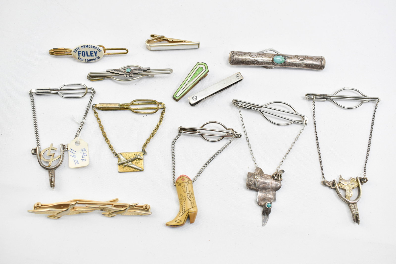 Grp of Tie Clip Jewelry, Mostly Southwest Themed (1 of 8)