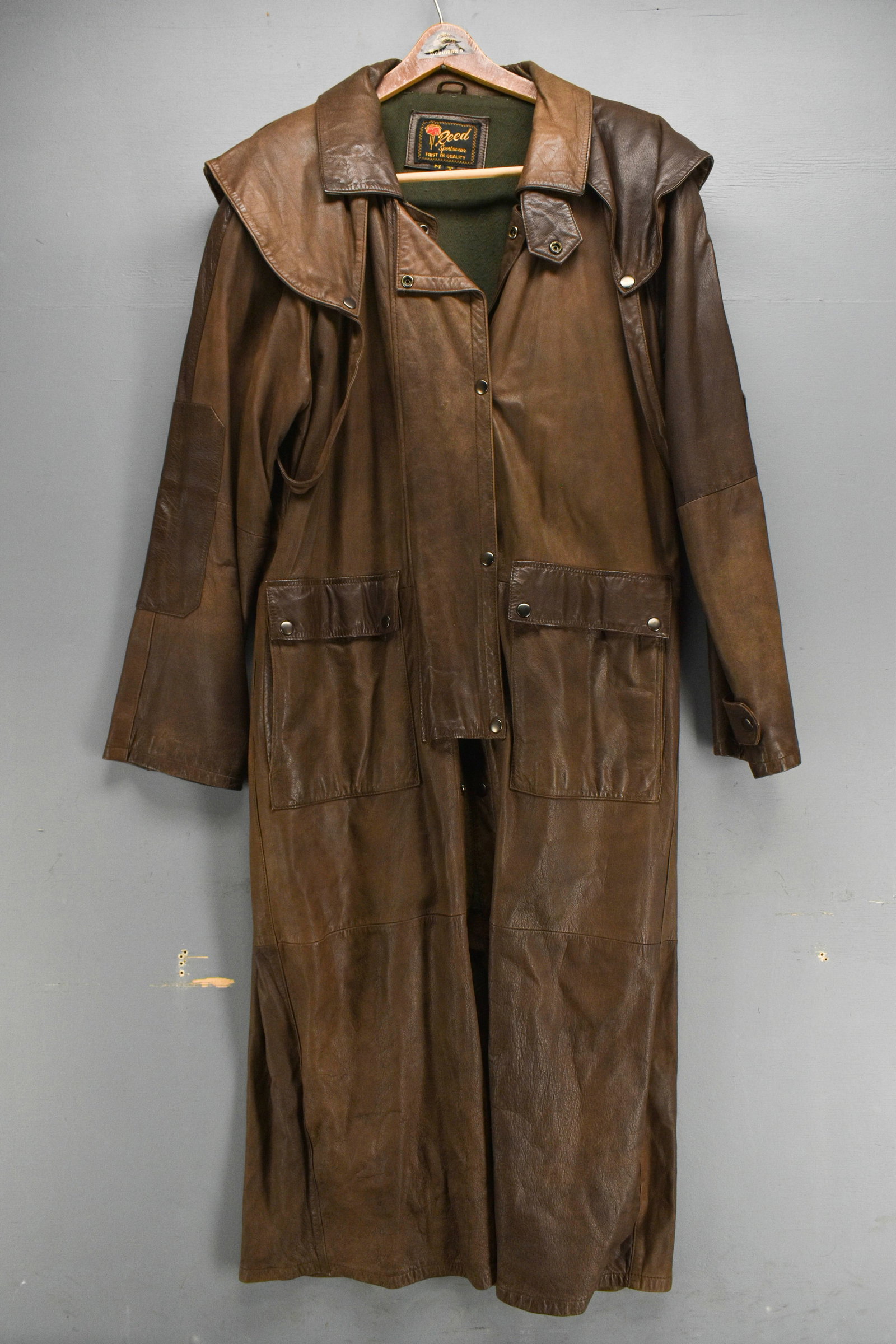 Men's Reed Sportwear Brown Leather Duster Overcoat, Medium (1 of 5)