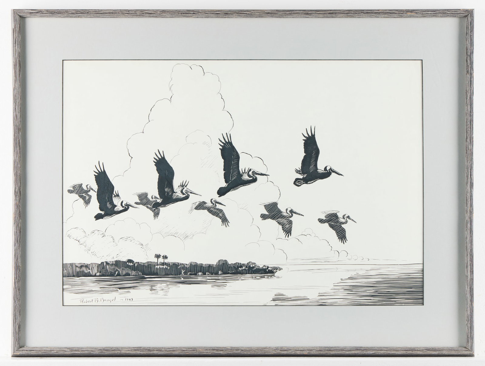 Robert Mengel Scratchboard Drawing of Pelicans (1 of 4)