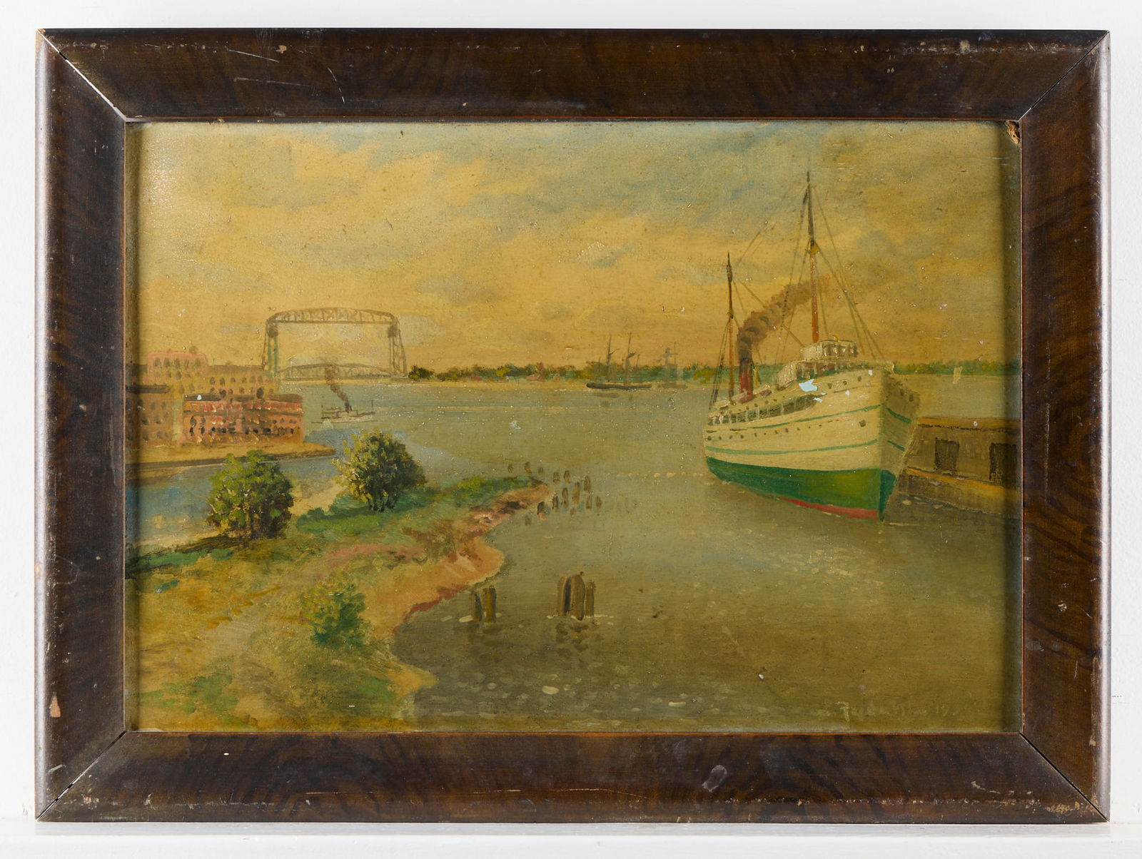 Illegibly Signed Oil on Board Duluth Harbor Painting (1 of 4)