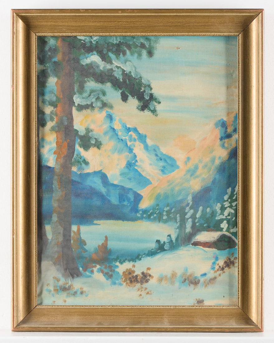 Unsigned Oil on Board Winter Landscape Painting (1 of 3)
