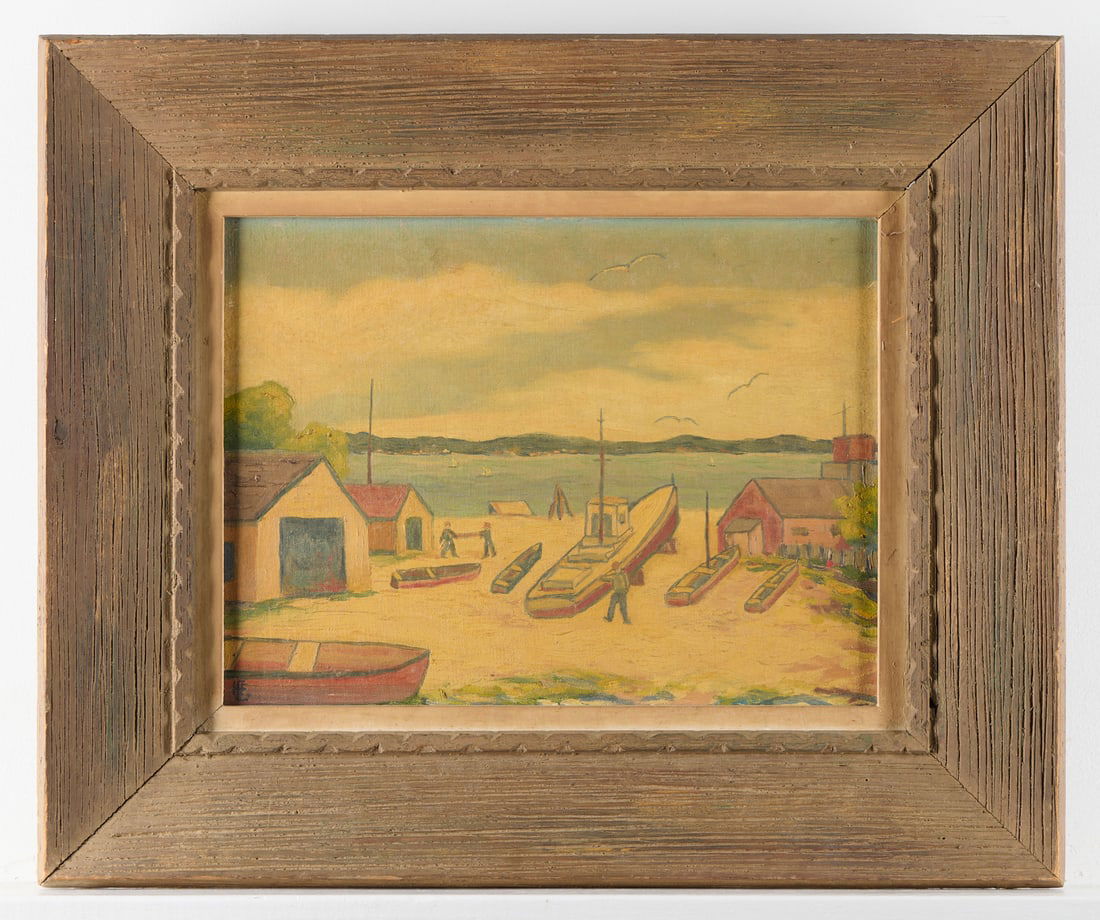 Illegibly Monogramed Oil on Board Harbor Painting: Oil on board painting of depicting a serene sail boat harbor. Illegibly monogramed along the lower left.20"H x 24"W.