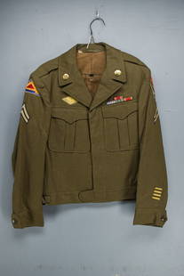 WWII Era U.S. Army Wool Field Jacket: WWII Era U.S. Army wool field jacket, Corporal rank with unit insignia. Service medal ribbons attached with included paperwork that says the uniform was owned by Norbert B. Berg.