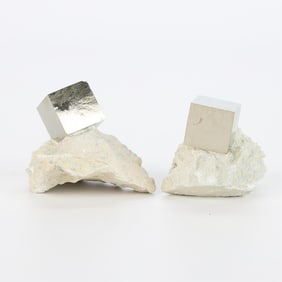 2 Pyrite Mineral Cubes in Matrix