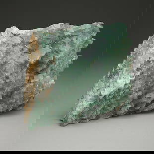 Green Fluorite Crystal Cluster: Green cubic fluorite crystal structure specimen on stone core. Approximately 2.75lbs.6"H x 9"L x 3"D.