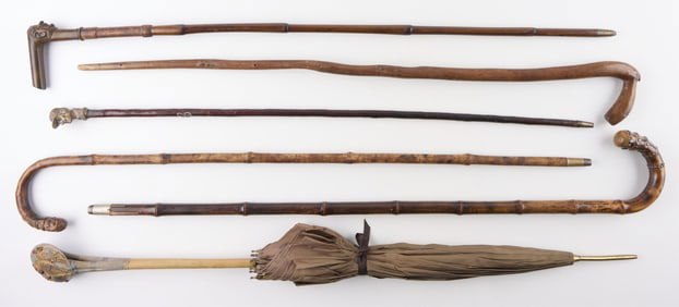 7 Vintage Canes & Umbrella
