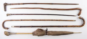 7 Vintage Canes & Umbrella