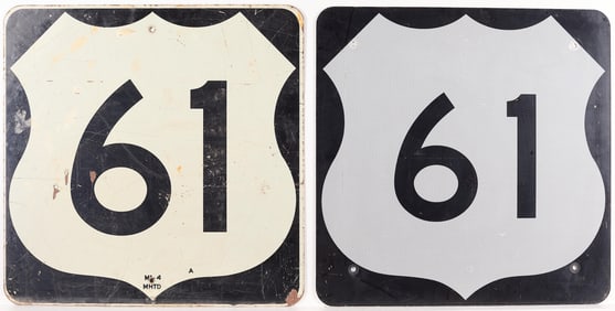 2 Vtg Highway 61 MN Federal Metal Road Marker Signs