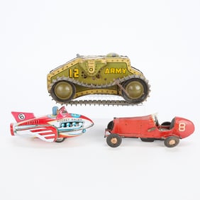3 Vintage Tin & Wood Toys