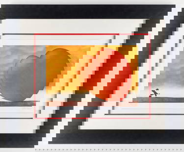 Mackenzie Thorpe "Lost Angels I" Print: Mackenzie Thorpe print titled "Lost Angels I," depicting a small hooded figure pulling a large heart with an amber clouded sky above. Signed along the lower right margin. Editioned 21/65 along the low