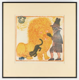 Helen Siegl "Lion Sneezed" Woodcut Print 1977