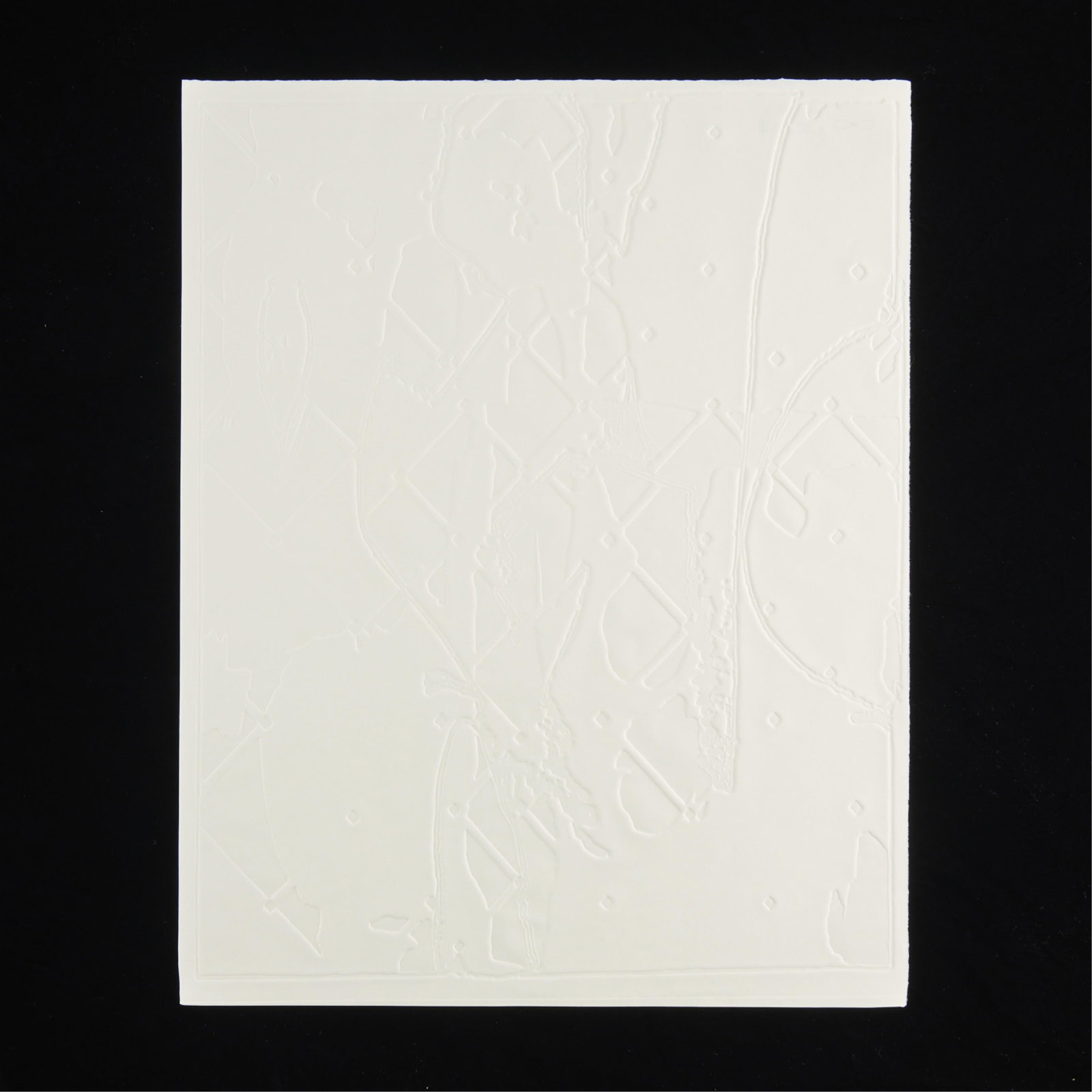 Zak Prekop Untitled Embossment 2013: Contemporary and abstract embossment on Rives LT weight paper, 2013. Signed and titled along a label accompanying the work. From the BAM + NADA portfolio. From an edition of 75 produced by The Brookly
