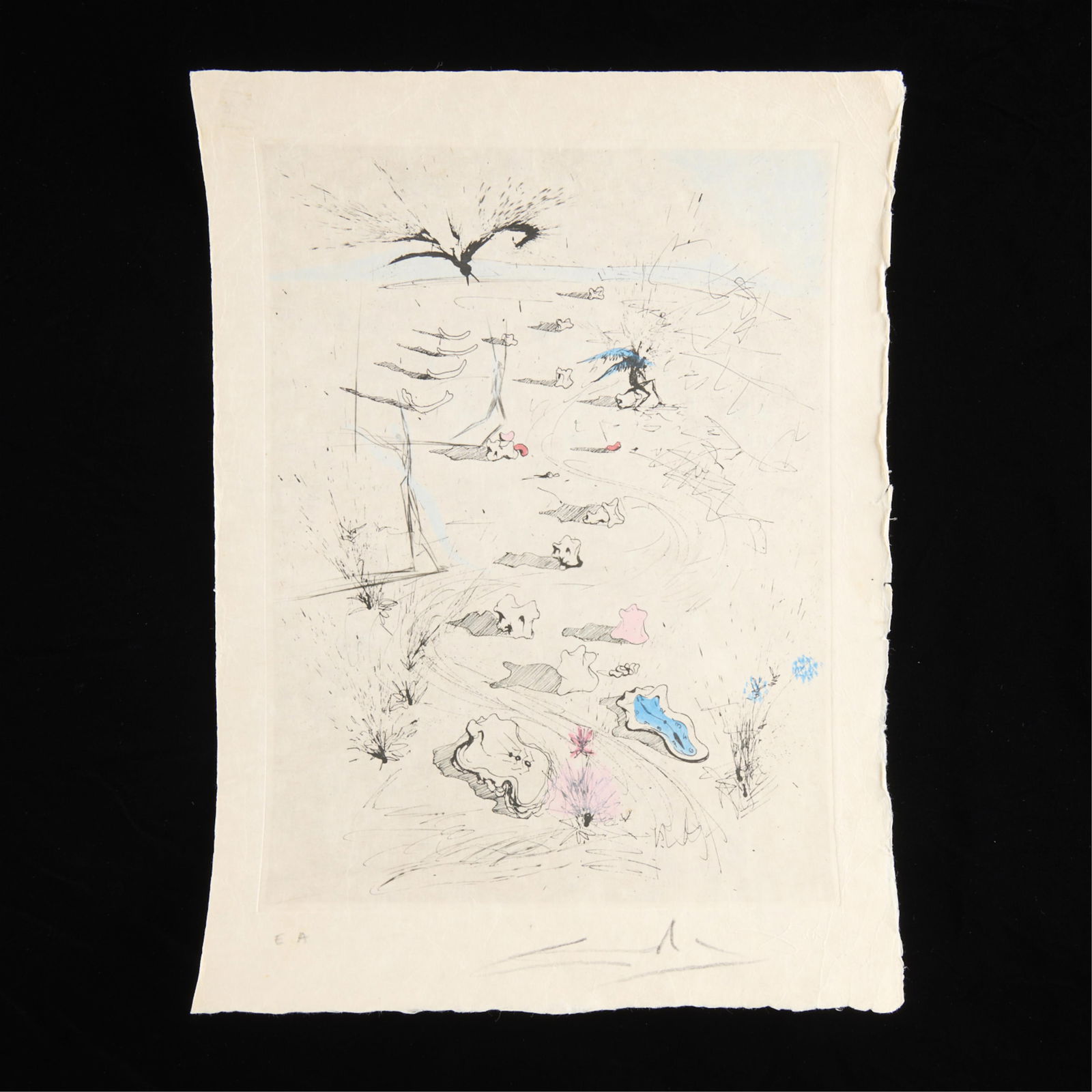 After Dali "Les Tranchee" Etching: After Salvador Dali. Etching on paper titled "Tete d'epines (Les Tranchee)," originally printed 1967.15 1/4"L x 11"W.