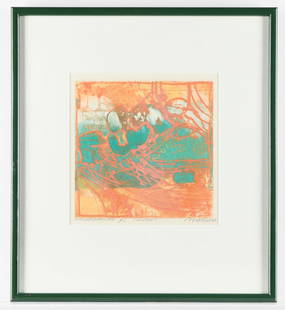 Brita Molin Abstract Print: Abstract etching on paper by Brita Molin. Possibly titled "Solvidd", "Epreuve d'Artiste HC" inscribed on lower left, signed and dated 1968.21 1/4"H x 19"W.