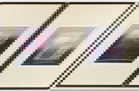 Pair Abstract S/N Serigraphs, Signed Quinn: 2 serigraphs signed, titled, and numbered along the bottom edge. Titles appear to be "FM Harmonics I" & "Fm Harmonics III" respectively. Artist signature possibly reads "Quinn".32"H x 24.5"W, each