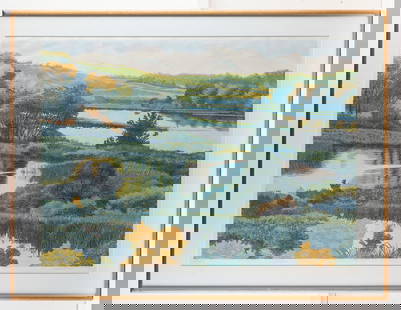 Gordon Mortensen "October" Woodcut S/N: Woodcut reduction print titled "October," 1983. Pencil signed and dated lower right; titled lower left; numbered 48/130 lower center.37 1/4"H x 48"W.