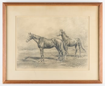 Paula Erggelet "Two Horses" Pencil Drawing