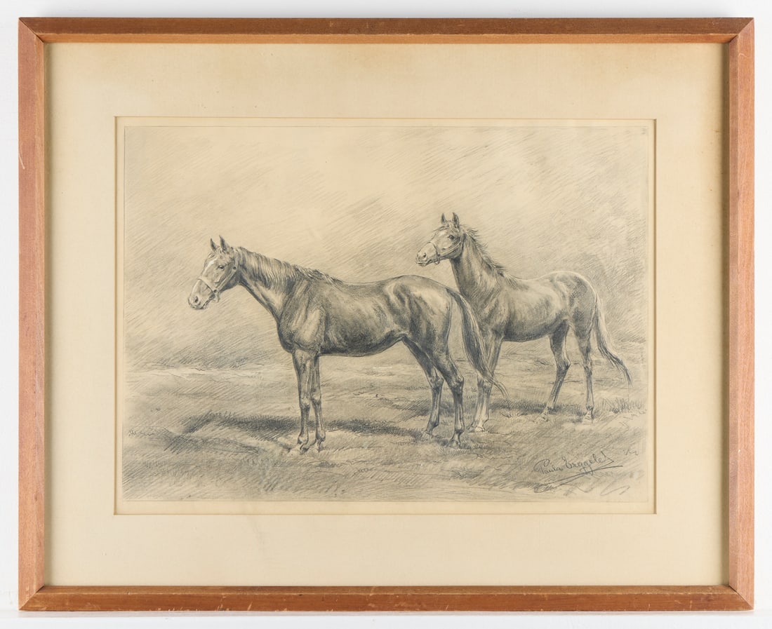 Paula Erggelet "Two Horses" Pencil Drawing (1 of 4)
