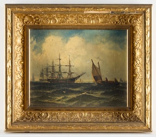 19th c. Harrison Oil on Linen Seascape Painting
