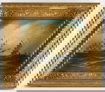 19th c. Harrison Oil on Linen Seascape Painting: Attributed to Alexander Harrison (American, 1853-1930). Oil on linen canvas nautical painting depicting two sailboats in a seascape, 19th century. Signed along the lower left "Harrison" preceeded by a