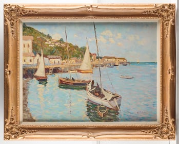 Heriberto Montoya Ortiz O/C Harbor Painting