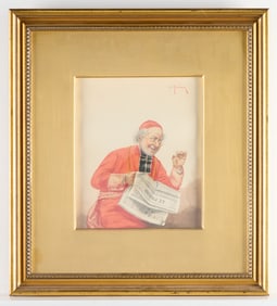 E. Heller Watercolor "Le Figaro" Cardinal Painting