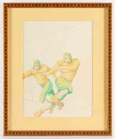 Mixed Media Football Players Illustration Painting