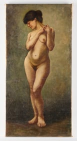 Antique Oil on Canvas Nude Woman Portrait Painting