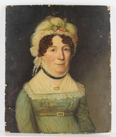 19th c. American School Oil on Board Portrait