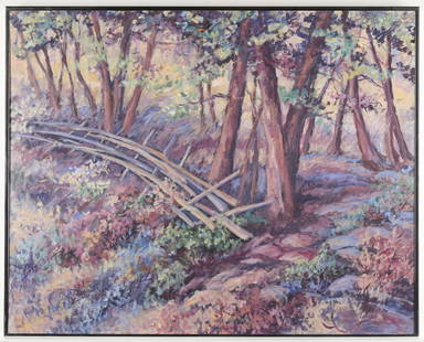 Large Abbie Bahnemann "Shadows of the Past" Oil Painting: Abbie Bahnemann (American (Minnesota), b. 1941). Oil on canvas painting titled "Shadows of the Past." Signed along the lower left. Further signed and titled along the verso.40 1/2"H x 50 3/4"W.