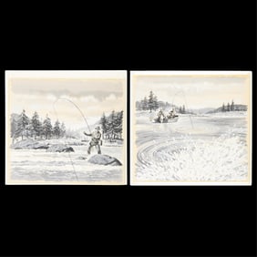 2 Gouache Paintings of Fishermen