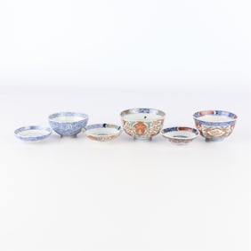 3 Japanese Imari Bowls w/ Saucers