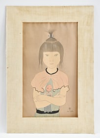 Leonard Tsuguharu Foujita, Little Girl with Rag Doll Ukiyo-e Woodblock Print