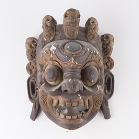 Tibetan Carved Wood Mahakala Festival Deity Mask