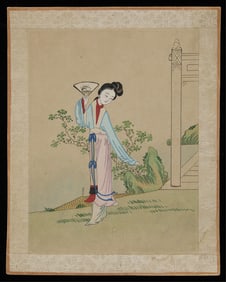 Small Chinese Painting of Woman with Fan