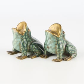 2 Chinese Cloisonne Enamel Frog Incense Holders