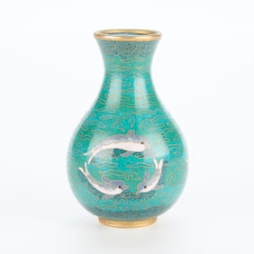 Chinese Cloisonne Dolphin Vase