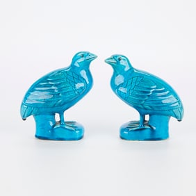 Pair Chinese Export Turquoise Porcelain Birds