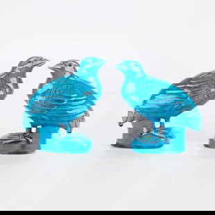 Pair Chinese Export Turquoise Porcelain Birds: Chinese export porcelain bird figures with turquoise glaze.6.5"H x 5.5"L x 3"W, each.