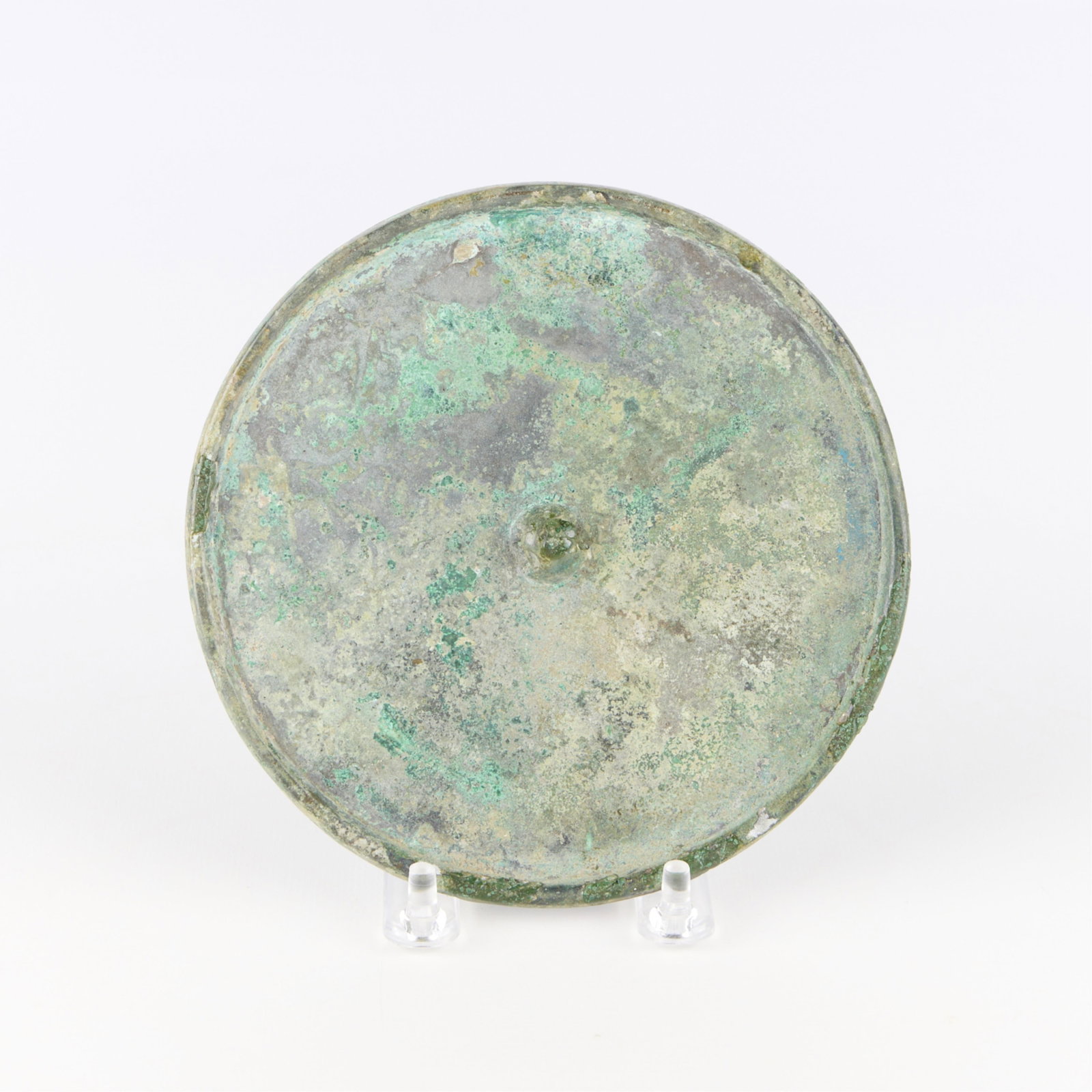 Chinese Bronze Mirror: Chinese bronze mirror. Height: 1/4 in x diameter: 5 3/4 in.