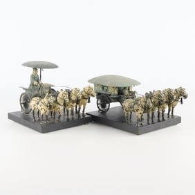 2 Painted Bronze Chinese Qin Chariot Replica