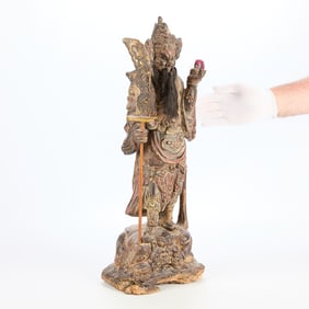 Asian Carved Wood Statue of a Warrior