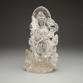 Chinese Carved Rock Crystal Quartz Guanyin Figure