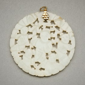 Antique Chinese Carved Pale White Jade Plaque