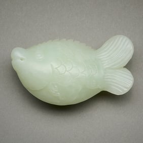 Chinese Carved Pale Green Jade Fish Pendant