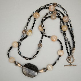 Chinese Beaded Agate Stone Double Strand Necklace