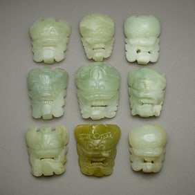 Grp 9 Carved Hardstone Dragon Belt Buckle Slides