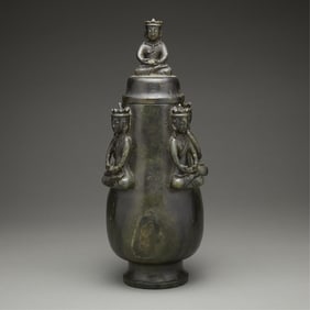 Lrg Archaistic Chinese Carved Jade/Hardstone Lidded Urn Vase