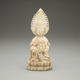 Old Chinese Carved Hardstone Meditating Buddhist Figure