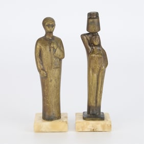 Grp 2 Metal or Brass Figures w/ Stone Bases